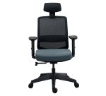 Chaise de bureau MOOV', tissu et maille, dossier avec soutien lombaire, accoudoirs, têtière, mécanisme synchrone avec réglage profondeur d'assise
