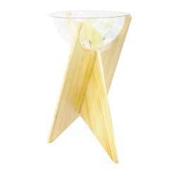 Tótem esférico con pie de madera para venta cruzada