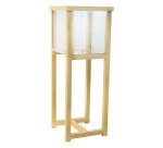 Cubo expositor con pie de madera para venta cruzada