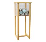 Cubo expositor con pie de madera para venta cruzada