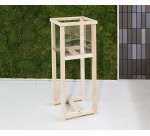 Cubo expositor con pie de madera para venta cruzada
