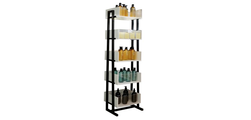 Mueble expositor de madera con 5 bandejas
