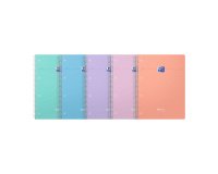 Cahier Oxford Smart 5 en 1 A4+ petits carreaux – 180 pages, spirale, couverture souple - Coloris assortis pastel