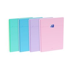 Cahier Oxford Smart A4 grands carreaux Seyès – 100 pages, reliure anneaux souples, coloris assortis pastel