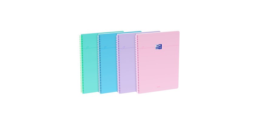 Cahier Oxford Smart A4 grands carreaux Seyès – 100 pages, reliure anneaux souples, coloris assortis pastel