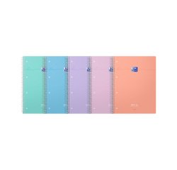 Cahier Smart 5 en 1 Oxford A4+ grands carreaux Seyès – 180 pages, spirale, couverture souple, coloris assortis pastel