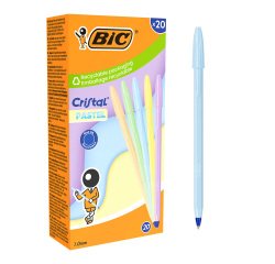 Stylo bille Bic Cristal Pastel à capuchon pointe 1 mm - écriture moyenne - Boîte de 20