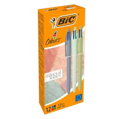 Stylo bille 4 couleurs BIC Minéral rétractable – Pointe 1 mm – Écriture moyenne – Boîte de 12