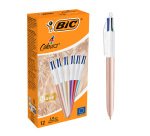 Stylo bille 4 couleurs Bic Glacé rétractable pointe 1 mm - écriture moyenne - Boite de 12