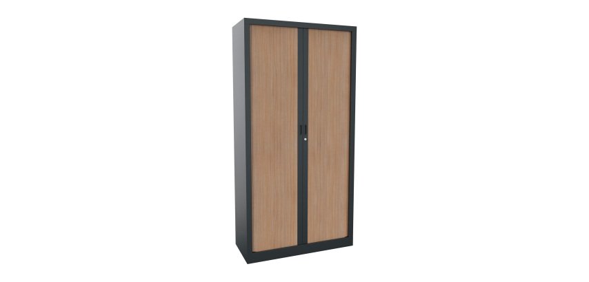 Metall-Einblockschrank mit Rollläden Généric B 100 x H 198 x T 43 cm anthrazitfarbener Korpus / helle Eichenrollläden