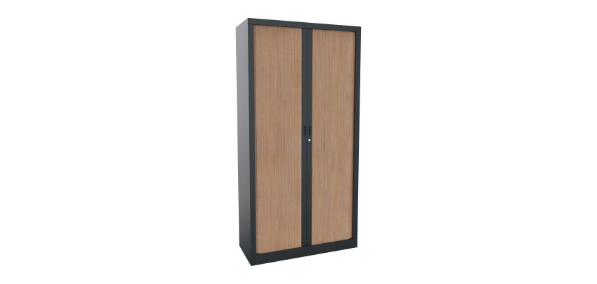 Monobloc metal cabinet with shutters Generic L 100 x H 198 x D 43 cm anthracite body / light oak shutters