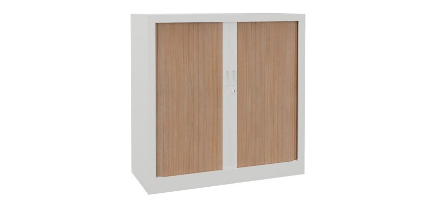Monobloc metal cabinet with shutters Generic L 100 x H 100 x D 43 cm white body / light oak shutters