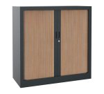 Monobloc metal cabinet with shutters, Generic L 100 x H 100 x D 43 cm, anthracite body / light oak shutters