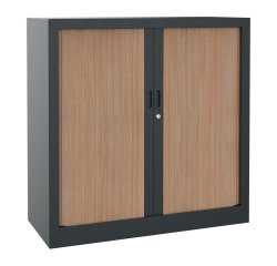 Monobloc metal cabinet with shutters, Generic L 100 x H 100 x D 43 cm, anthracite body / light oak shutters