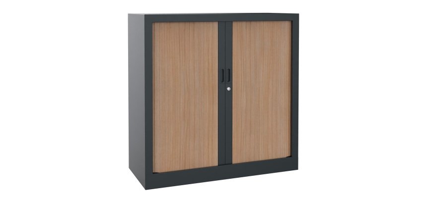 Monobloc metal cabinet with shutters, Generic L 100 x H 100 x D 43 cm, anthracite body / light oak shutters