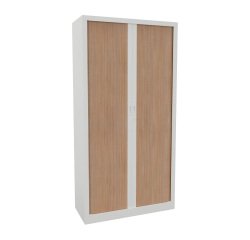 Single-block metal cabinet with shutters Generic L 100 x H 198 x D 43 cm white body / light oak shutters