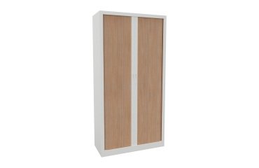 Metalltür-Schiebetürenschrank Généric L 100 x H 198 x T 43 cm weißer Korpus / helles Eichenholz-Jalousien