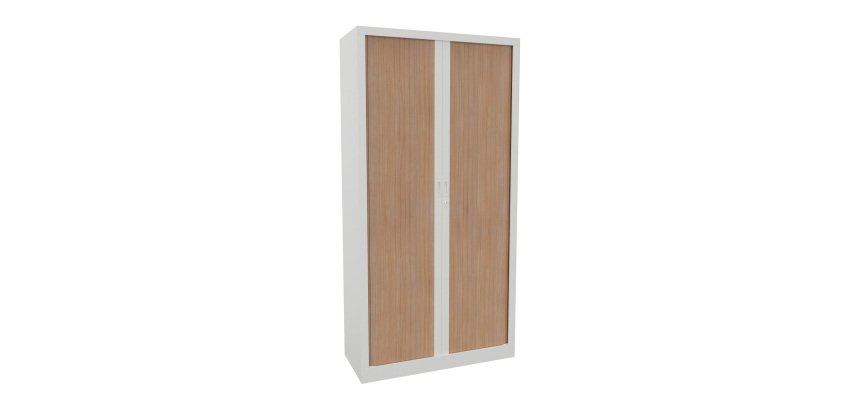 Single-block metal cabinet with shutters Generic L 100 x H 198 x D 43 cm white body / light oak shutters
