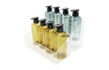 Expositor de producto de sobremesa con 2 compartimento