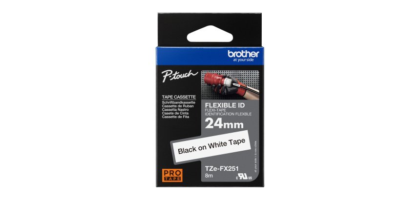 Brother-Band 24 mm weiß schwarze Schrift TZe-FX251