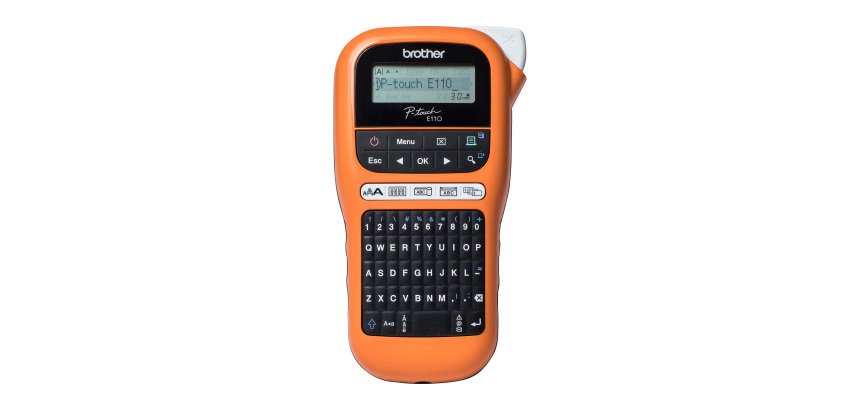 Brother PT-E110VP label maker with carrying case and AC adapter