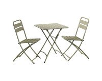 Napoli green set, 1 table and 2 folding chairs, square L 60 cm