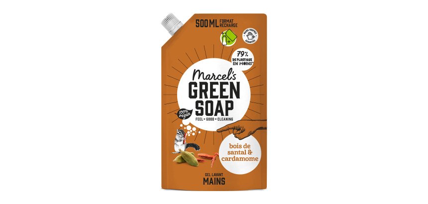 Gel lavant mains Marcel’s Green Soap bois de santal & cardamome - Recharge de 500 ml