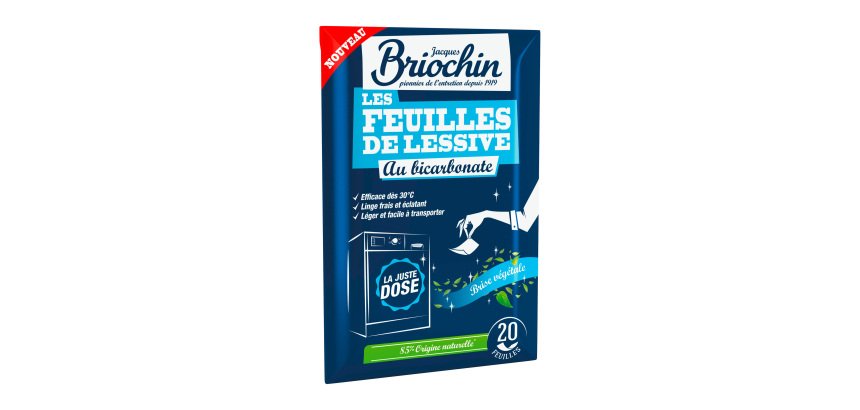 Feuilles de lessive Briochin au bicarbonate brise végétale - paquet de 20 feuilles