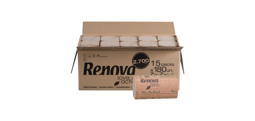 Essuie-mains Zig-Zag Renova Love & Action - Carton de 2700 feuilles
