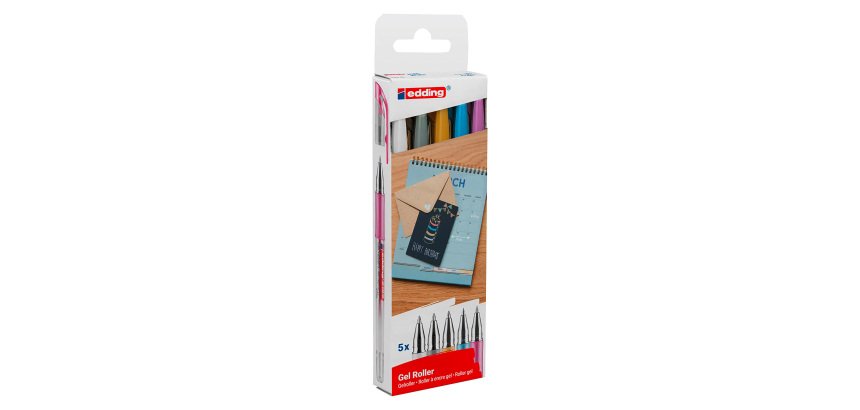 Stylo roller Edding 2185 à capuchon pointe 0,7 mm écriture moyenne couleurs métallisées assorties - Pohcette de 5