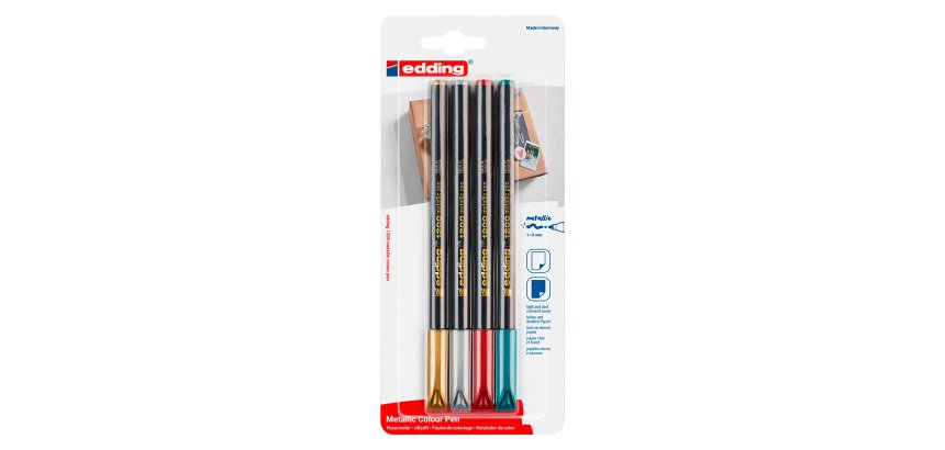 Metallische Fasermaler Edding 1200, verschiedene Farben - Etui mit 4 Stück