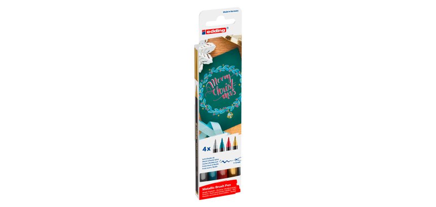Pinselmarker Edding 1340, sortierte Metallicfarben - Etui mit 4 Stück.