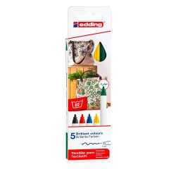 Edding 4600 Textilmarker in verschiedenen Basisfarben - Set mit 5 Stück