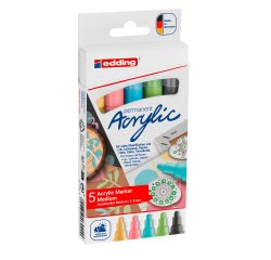 Marqueur peinture acrylique Edding 5100, couleurs pastel assorties - Étui de 5