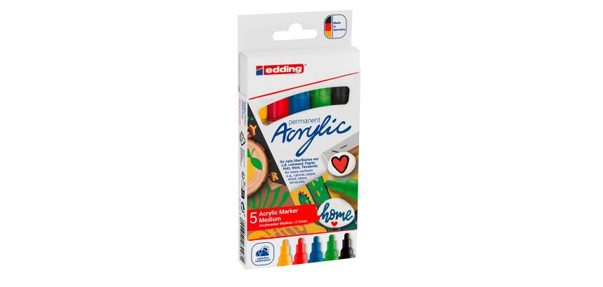 Marqueur peinture acrylique Edding 5100 couleurs standards assorties - Étui de 5