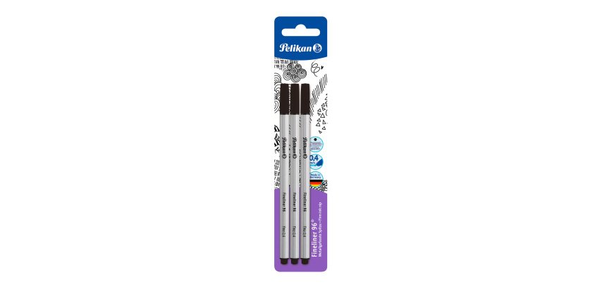 Stylo feutre Pelikan Fineliner 96 à capuchon pointe fine - Etui de 3