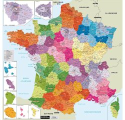 Carte administrative de France 13 régions souple et plastifiée 100 x 100 cm