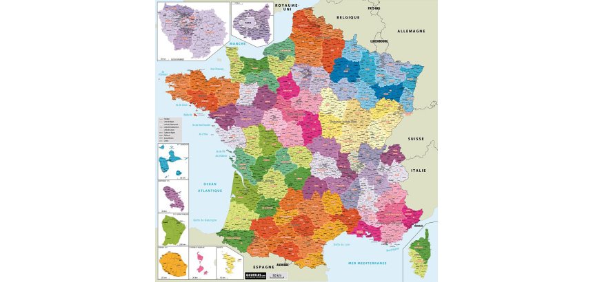 Carte administrative de France 13 régions souple et plastifiée 100 x 100 cm