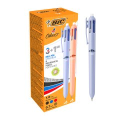Stylo bille 4 couleurs 3+1 HB BIC Recyclé rétractable – Pointe 1 mm – Écriture moyenne – Boîte de 12
