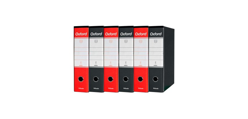 Registratore Protocollo dorso 8 cm Oxford Esselte in cartone 2 anelli A4 tre rossi e tre neri 6 pezzi