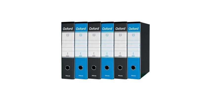 Registratore Protocollo dorso 8 cm Oxford Esselte in cartone 2 anelli A4 tre neri e tre azzurri 6 pezzi