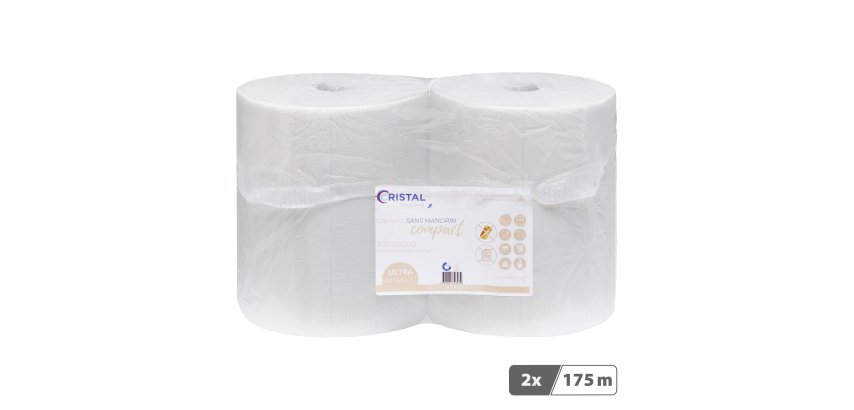 Bobine essuyage industriel sans mandrin Compact blanche - Longueur 175 m