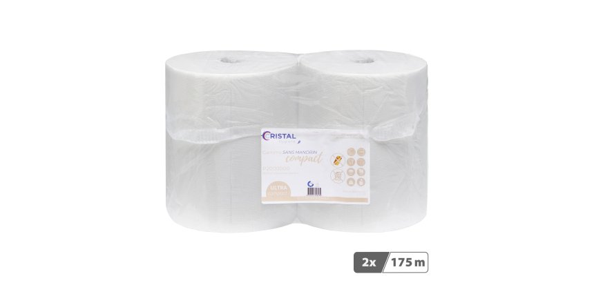 Bobine essuyage industriel sans mandrin Compact blanche - Longueur 175 m