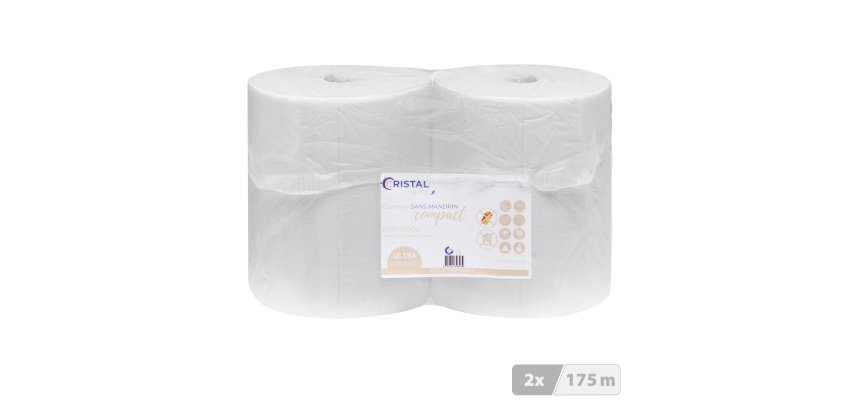 Bobine essuyage industriel sans mandrin Compact blanche - Longueur 175 m
