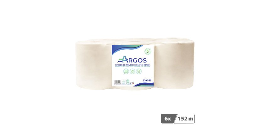bobine d'essuyage à dévidage central EcoCompact Argos 800 formats - Colis de 6
