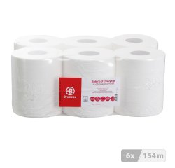 Maxi bobine d'essuyage à dévidage central Bruneau blanche - Colis de 6