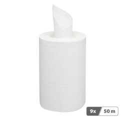 Bobine d'essuyage à dévidage central écologique mini blanche - carton de 9