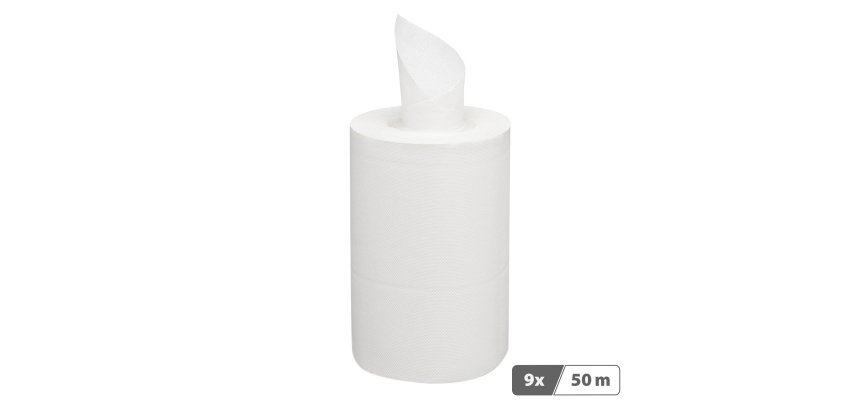 Bobine d'essuyage à dévidage central écologique mini blanche - carton de 9