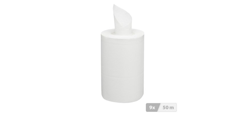 Bobine d'essuyage à dévidage central écologique mini blanche - carton de 9