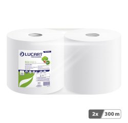 Bobine essuyage industriel blanche à dévidage central Lucart Eco 1000S - Lot de 2